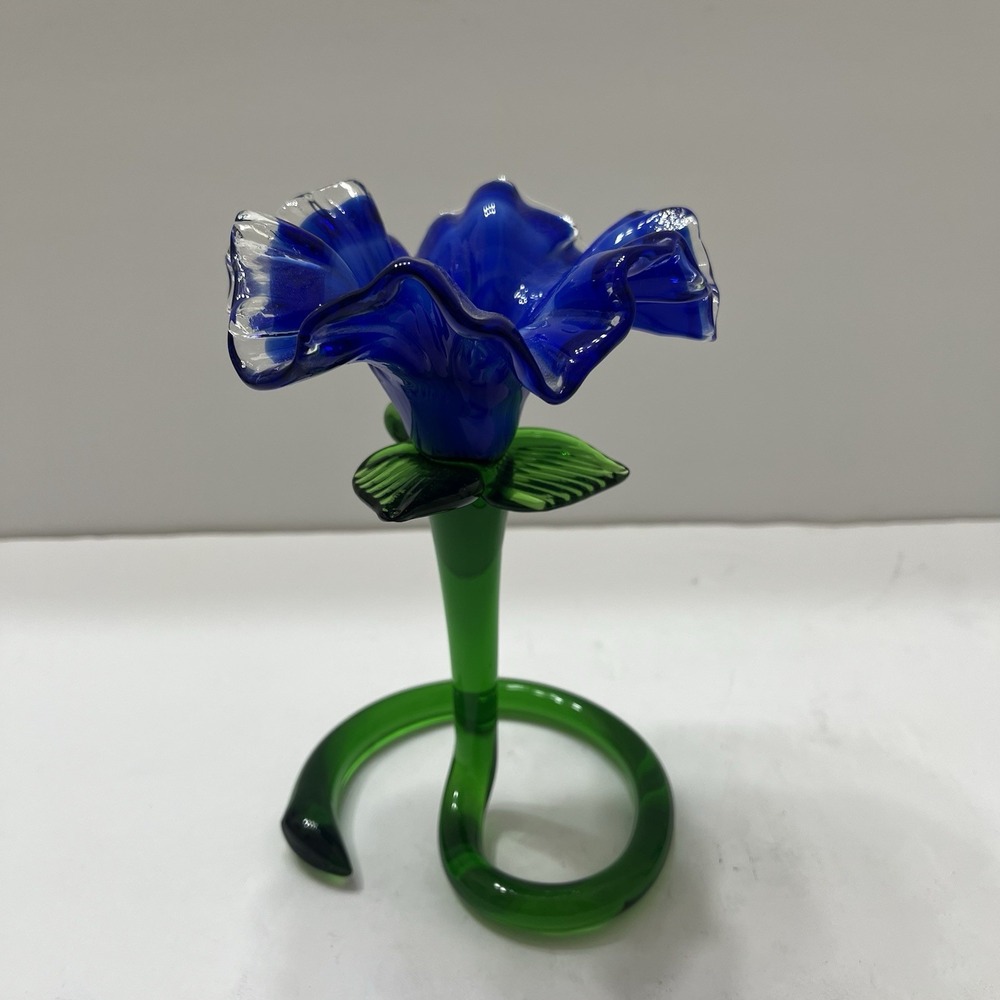 Vintage Hand-Blown Art Glass Flower Vase Candle Holder Cobalt Blue 6x4"